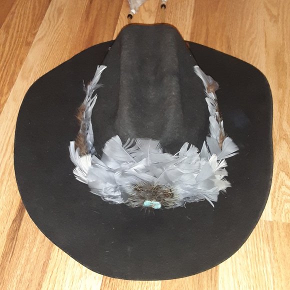 Authentic Cowboy Hat & Band: Texas MHT * Turquoise & Feather * 3X Beaver Blend - Picture 2 of 16